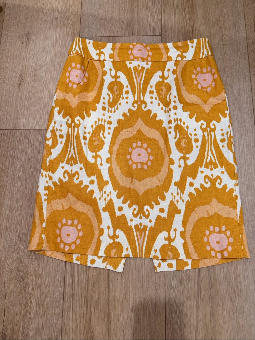 Jcrew Retro Ikat Print Skirt in Mustard and Pink - Size 2